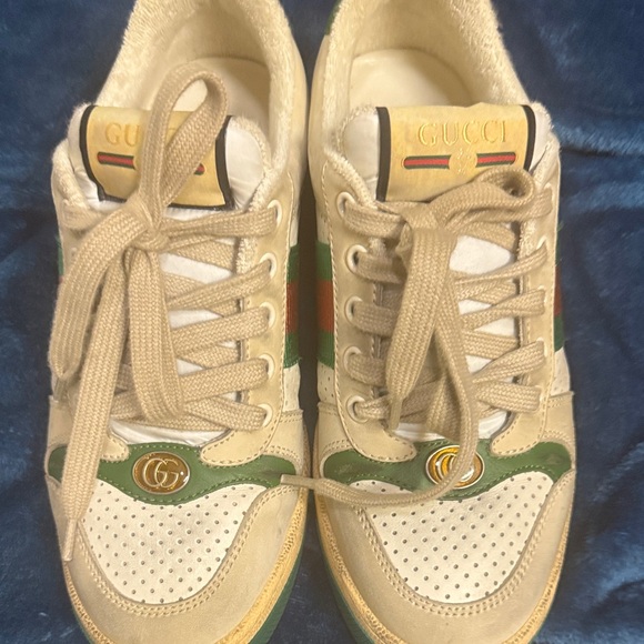 Gucci Cream and Green Logo Sneakers - Picture 1 of 5